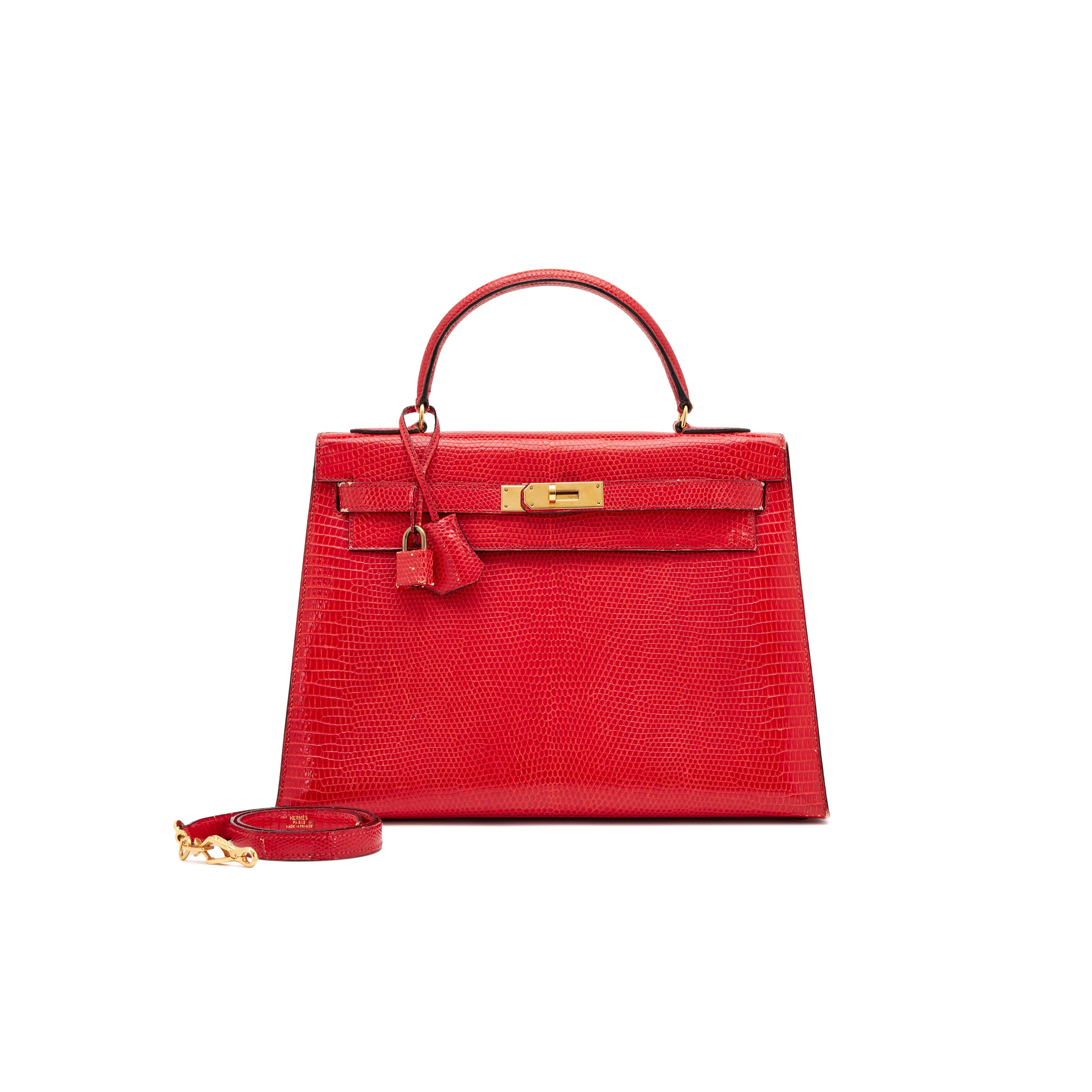 H**mes master flag red lizard kelly 28 gold hardware (28*22*10cm)